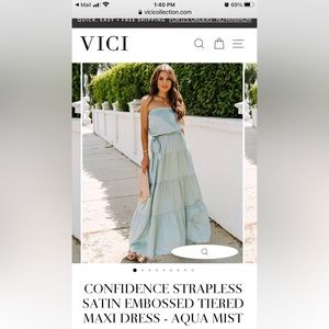 Vici: Confidence strapless satin embossed tiered maxi dress. Small.